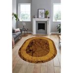 Evdeya Çerçeveli Mermer Desenli Dijital Kaymaz Taban Yıkanabilir Oval Koridor Salon Halısı O-MERMER-12, Kahverengi, 40 x 60