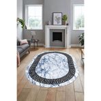 Evdeya Çerçeveli Mermer Desenli Dijital Kaymaz Taban Yıkanabilir Oval Koridor Salon Halısı O-MERMER-12, Mavi, 80 x 300