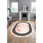 Evdeya Çerçeveli Mermer Desenli Dijital Kaymaz Taban Yıkanabilir Oval Koridor Salon Halısı O-MERMER-12, Pembe, 120 x 180