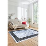 Evdeya Çerçeveli Mermer Desenli Dijital Kaymaz Taban Yıkanabilir Yolluk Koridor Salon Halısı MERMER-12, Mavi, 40 x 60