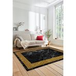Evdeya Çerçeveli Mermer Desenli Dijital Kaymaz Taban Yıkanabilir Yolluk Koridor Salon Halısı MERMER-12, Siyah, 80 x 250