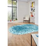 Evdeya Dijital Baskı Kaymaz Taban Yıkanabilir Sade 3D Oval Yolluk Koridor Salon Halısı O-SADE-48, Mavi, 40 x 60