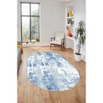 Evdeya Dijital Baskı Kaymaz Taban Yıkanabilir Sade Düz Renk Tasarım Oval Yolluk Salon Halısı O-SADE-44, Mavi, 120 x 250