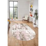 Evdeya Dijital Baskı Kaymaz Taban Yıkanabilir Sade Düz Renk Tasarım Oval Yolluk Salon Halısı O-SADE-44, Pembe, 100 x 150