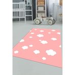 Evdeya Dijital Baskılı Kaymaz Taban Yıkanabilir Bulut Desenli Çocuk Odası Halısı ÇOCUK-8, Pembe, 60 x 100
