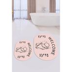Evdeya Dijital Baskılı Modern Yıkanabilir Kaymaz İkili Oval Banyo Halısı Paspas Klozet Takımı O-KLOZET-11, Pembe, 40 x 60