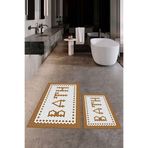 Evdeya Dijital Baskılı Mozaik Desenli Bath Yazılı İkili Banyo Paspası Klozet Takımı KLOZET-7, Kahverengi, 60 x 60