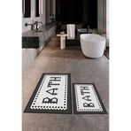 Evdeya Dijital Baskılı Mozaik Desenli Bath Yazılı İkili Banyo Paspası Klozet Takımı KLOZET-7, Siyah, 60 x 60