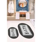 Evdeya Dijital Baskılı Mozaik Desenli Bath Yazılı İkili Oval Banyo Paspası Klozet Takımı O-KLOZET-7, Siyah, 60 x 60