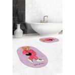 Evdeya Dijital Baskılı Yıkanabilir Ayıcık Desenli Ikili Banyo Halısı Paspas Oval, Klozet-34-Pembe,