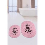 Evdeya Dijital Baskılı Yıkanabilir Bath Yazılı Ikili Oval Banyo Halısı Paspas, Klozet-09-Pembe,