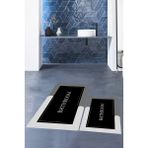 Evdeya Dijital Baskılı Yıkanabilir Bathroom Yazılı Ikili Banyo Paspası, Klozet-2-Siyah,