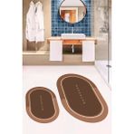 Evdeya Dijital Baskılı Yıkanabilir Bathroom Yazılı Oval Banyo Paspası, Klozet-01-Kahve, - Kahverengi