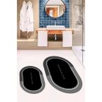 Evdeya Dijital Baskılı Yıkanabilir Bathroom Yazılı Oval Banyo Paspası, Klozet-01-Siyah,