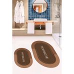 Evdeya Dijital Baskılı Yıkanabilir Bathroom Yazılı Oval Banyo Paspası, Klozet-02-Kahve, - Kahverengi
