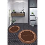 Evdeya Dijital Baskılı Yıkanabilir Bathroom Yazılı Yuvarlak Banyo Paspası, Klozet-01-Kahve, - Kahverengi