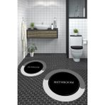 Evdeya Dijital Baskılı Yıkanabilir Bathroom Yazılı Yuvarlak Banyo Paspası, Klozet-02-Siyah,