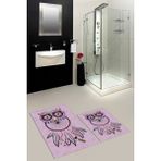 Evdeya Dijital Baskılı Yıkanabilir Baykuş Desenli Ikili Banyo Halısı Paspas, Klozet-35-Pembe,
