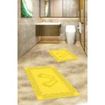 Evdeya Dijital Baskılı Yıkanabilir Çerçeveli Ayak Izi Desenli Ikili Banyo Halısı, Klozet-18-Sarı,