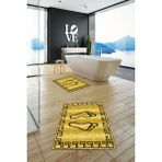 Evdeya Dijital Baskılı Yıkanabilir Çerçeveli Ayak Izi Desenli Ikili Banyo Halısı, Klozet-19-Sarı,
