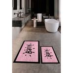Evdeya Dijital Baskılı Yıkanabilir Çerçeveli Bath Yazılı Ikili Banyo Halısı Paspas, Klozet-10-Pembe,