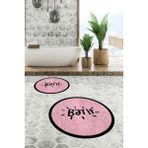 Evdeya Dijital Baskılı Yıkanabilir Çerçeveli Bath Yazılı Ikili Yuvarlak Banyo Halısı Paspas, Klozet-10-Pembe,