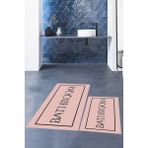 Evdeya Dijital Baskılı Yıkanabilir Çerçeveli Bathroom Yazılı Ikili Banyo Paspası, Klozet-6-Pembe,