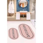 Evdeya Dijital Baskılı Yıkanabilir Çerçeveli Bathroom Yazılı Oval Banyo Paspası, Klozet-06-Pembe,
