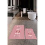 Evdeya Dijital Baskılı Yıkanabilir Çiçekli Home Yazılı Ikili Banyo Halısı Paspas, Klozet-12-Pembe,