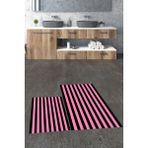Evdeya Dijital Baskılı Yıkanabilir Çizgili Modern Ikili Banyo Halısı Paspas, Klozet-50-Pembe,