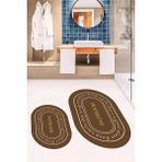 Evdeya Dijital Baskılı Yıkanabilir Desenli Bathroom Yazılı Oval Banyo Paspası, Klozet-05-Kahve, - Kahverengi