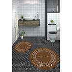 Evdeya Dijital Baskılı Yıkanabilir Desenli Bathroom Yazılı Yuvarlak Banyo Paspası, Klozet-05-Kahve, - Kahverengi