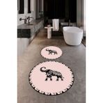 Evdeya Dijital Baskılı Yıkanabilir Fil Desenli Ikili Banyo Halısı Paspas Yuvarlak, Klozet-32-Pembe,