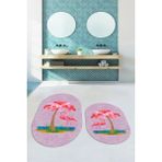 Evdeya Dijital Baskılı Yıkanabilir Flamingo Desenli Ikili Banyo Halısı Paspas Oval, Klozet-30-Pembe,