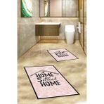 Evdeya Dijital Baskılı Yıkanabilir Home Sweet Yazılı Ikili Banyo Halısı Paspas, Klozet-14-Pembe,