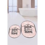 Evdeya Dijital Baskılı Yıkanabilir Home Sweet Yazılı Ikili Oval Banyo Halısı Paspas, Klozet-14-Pembe,