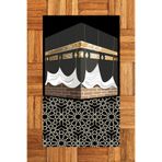 Evdeya Dijital Baskılı Yıkanabilir Kabe Motifli Hediyelik Namaz Halısı Seccade 70x130cm SECCADE-47, Siyah, 70 x 130