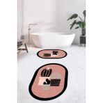 Evdeya Dijital Baskılı Yıkanabilir Kaktüs Çiçek Desenli Ikili Oval Banyo Halısı, Klozet-22-Pembe,