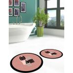 Evdeya Dijital Baskılı Yıkanabilir Kaktüs Çiçek Desenli Ikili Yuvarlak Banyo Halısı, Klozet-22-Pembe,