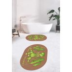 Evdeya Dijital Baskılı Yıkanabilir Kaktüs Desenli Ikili Oval Banyo Halısı Paspas, Klozet-23-Kahve, - Kahverengi