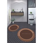 Evdeya Dijital Baskılı Yıkanabilir Kaymaz Bathroom Yazılı Yuvarlak Banyo Paspası Klozet Takımı Y-KLOZET-1, Yuvarlak-Kahverengi, 40 x 60