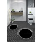 Evdeya Dijital Baskılı Yıkanabilir Kaymaz Bathroom Yazılı Yuvarlak Banyo Paspası Klozet Takımı Y-KLOZET-1, Yuvarlak-Siyah, 40 x 60