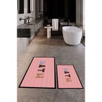 Evdeya Dijital Baskılı Yıkanabilir Kaymaz Renkli Bath Yazılı İkili Banyo Paspası Klozet Takımı KLOZET-8, Pembe, 60 x 60