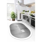 Evdeya Dijital Baskılı Yıkanabilir Kaymaz Taban Kitchen Yazılı Çerçeveli Oval Yolluk Mutfak Halısı O-MUTFAK-2, Beyaz, 160 x 230