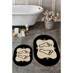 Evdeya Dijital Baskılı Yıkanabilir Modern Ayak Izi Desenli Ikili Oval Banyo Halısı, Klozet-20-Gold,
