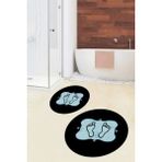 Evdeya Dijital Baskılı Yıkanabilir Modern Ayak Izi Desenli Ikili Yuvarlak Banyo Halısı, Klozet-20-Mavi, - Pembe