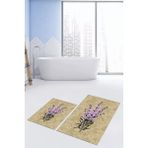 Evdeya Dijital Baskılı Yıkanabilir Modern Çiçekli Ikili Banyo Halısı Paspas, Klozet-29-Kahve, - Kahverengi