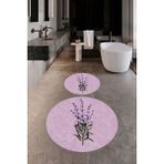 Evdeya Dijital Baskılı Yıkanabilir Modern Çiçekli Ikili Banyo Halısı Paspas Yuvarlak, Klozet-29-Pembe,