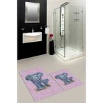 Evdeya Dijital Baskılı Yıkanabilir Modern Fil Desenli Ikili Banyo Halısı Paspas, Klozet-33-Pembe,