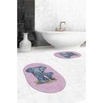 Evdeya Dijital Baskılı Yıkanabilir Modern Fil Desenli Ikili Banyo Halısı Paspas Oval, Klozet-33-Pembe,